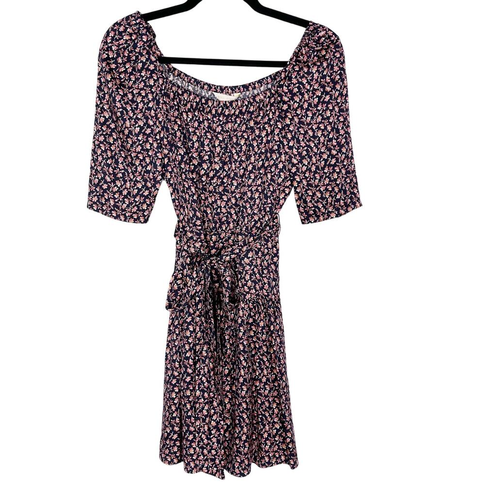 New Rebecca Taylor 0 Navy Blue Pink Francesca Floral Square Neck Short Dress